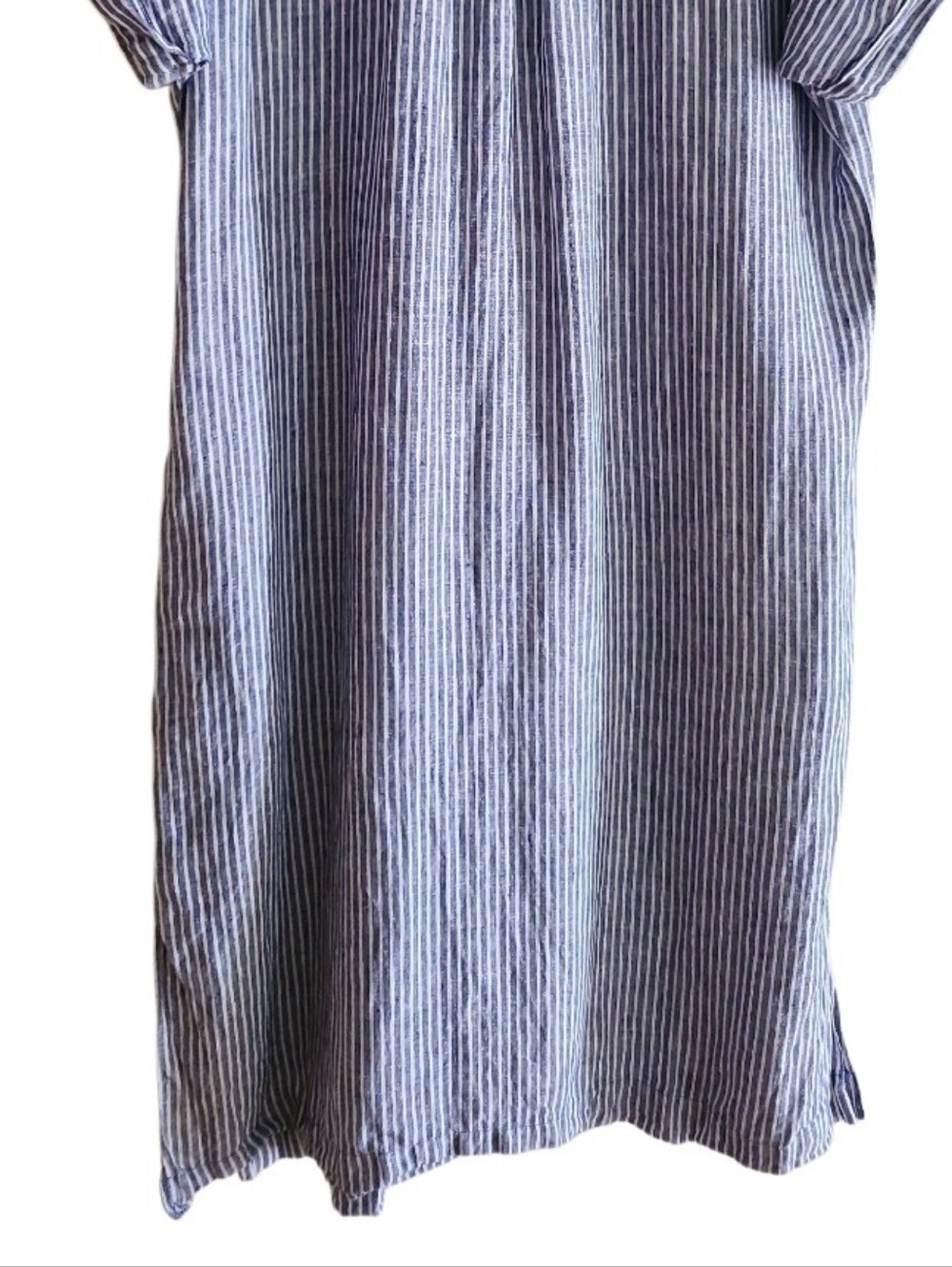 Talbots Petite Drop Waist 100% Linen Stripe Shirt Dress Blue White - Picture 13 of 17